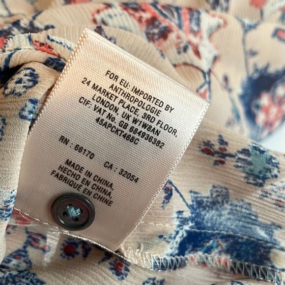 Anthropologie Maeve Size 0 Stillwater Blouse Neutral Motif Beige Floral Crochet - Picture 6 of 7